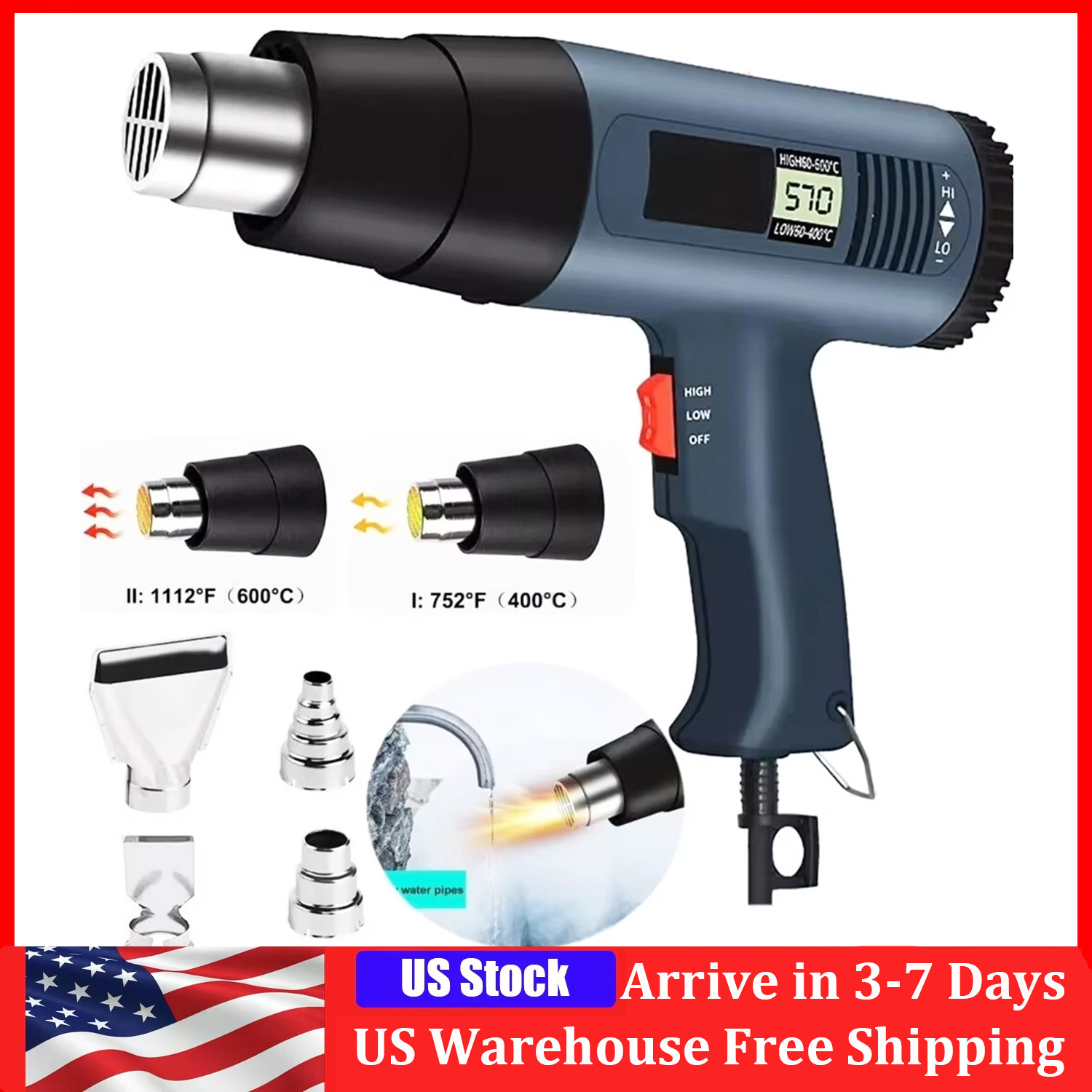 Heat Gun Variable - Pistol Panas Listrik 2000W dengan Layar