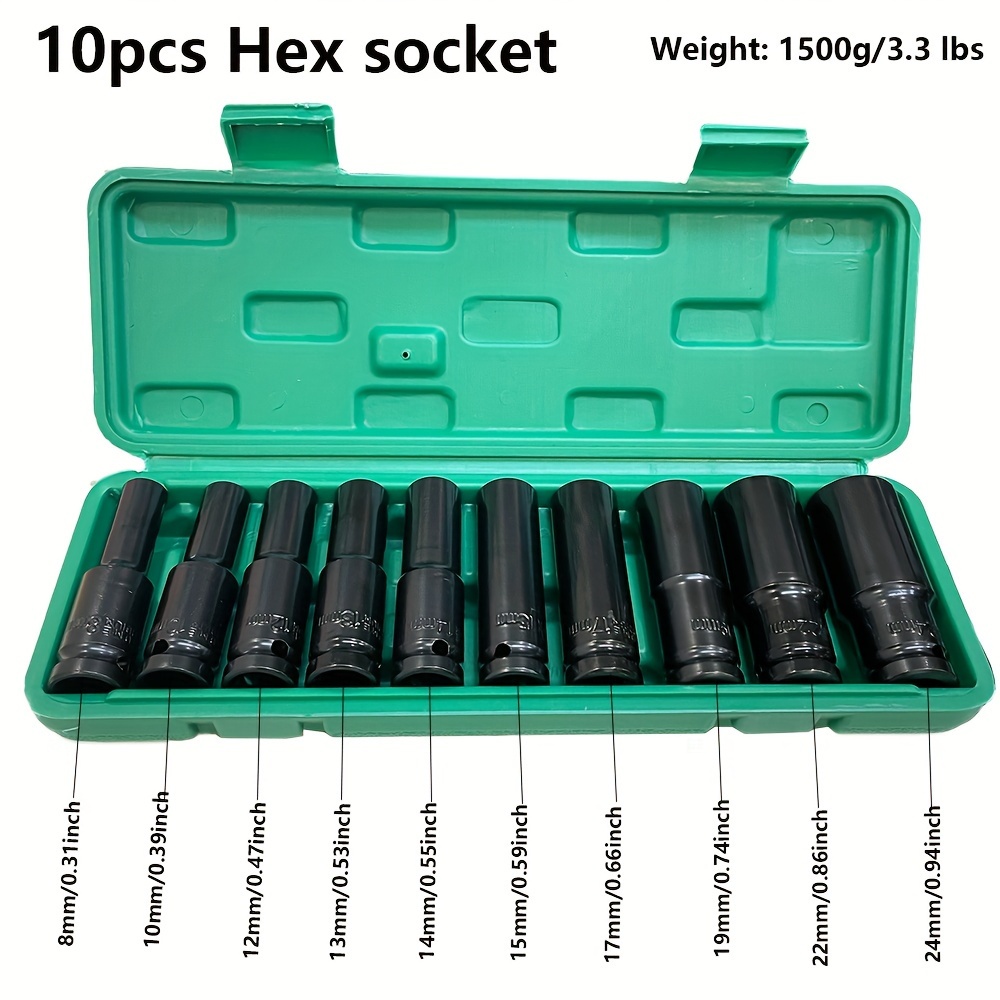 Power Tools Impact Wrench - 10pcs Soket Daya 1/2 Inci 8-24mm